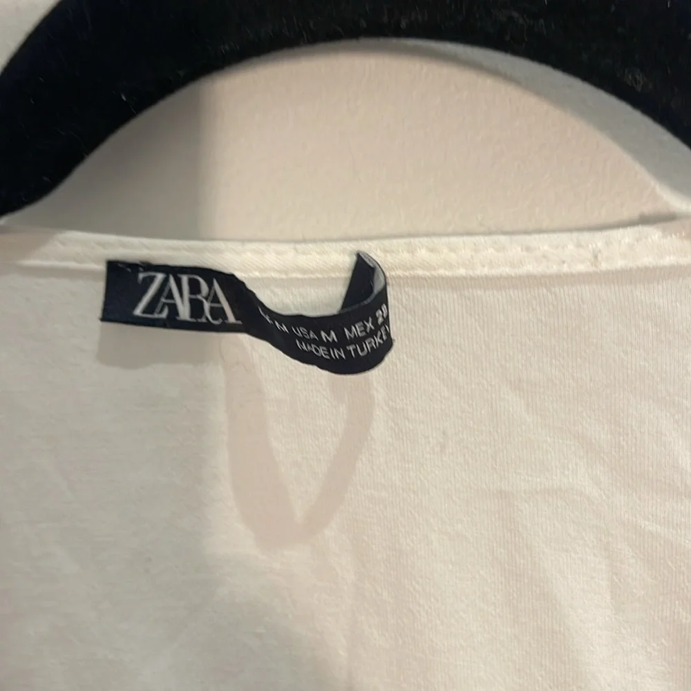 Zara White Wrap Front Puff Sleeve Cropped Blouse Top Size M Romantic